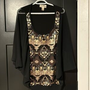 Joseph Ribkoff Butterfly Sleeve Black And Metallic Sequins Blouse